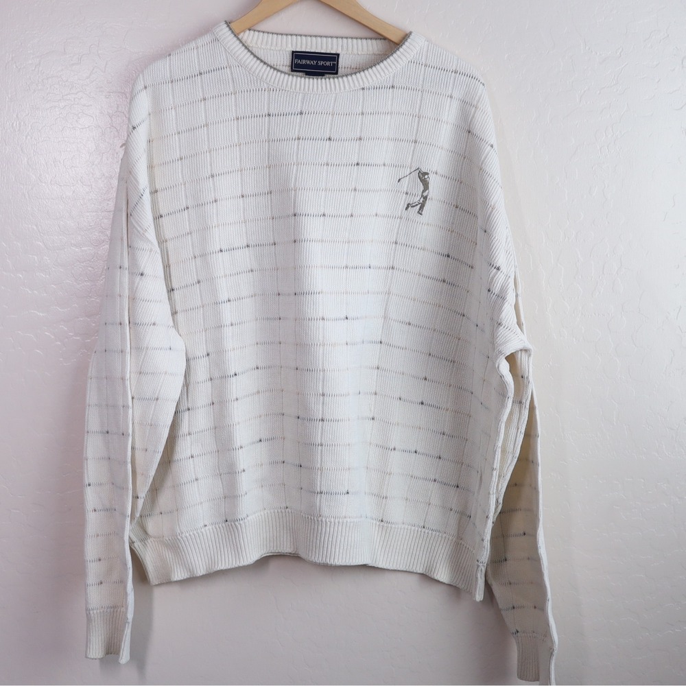 Vintage‎ Fairway Sport Golf Sweater Grandpa Core Cream Cotton Knit Made USA XL